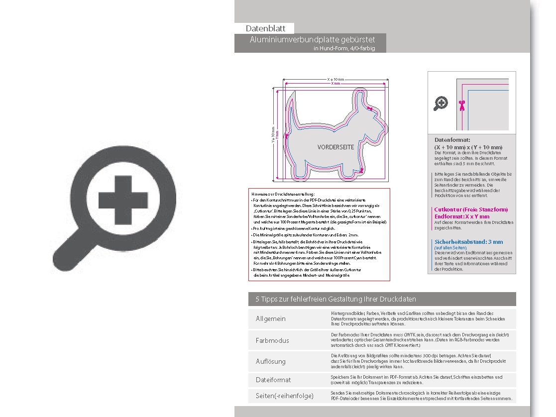 Product Bild aluminiumverbundplatte_silber_geb__rstet_mit_anti-graffiti-lack_gl__nzend_in_hund-form_konturgefr__st___einseitig_4_0-farbig_bedruckt