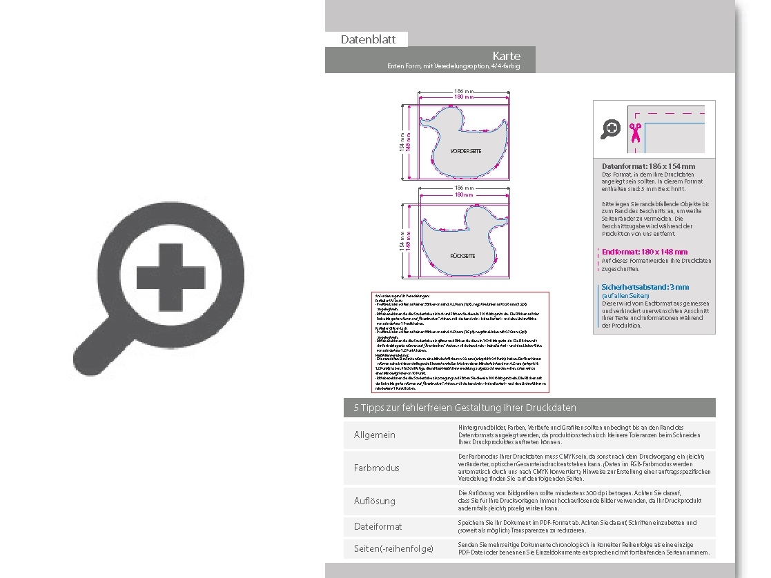 Product Bild postkarte__stanzform_ente__mit_allen_veredelungskombinationen